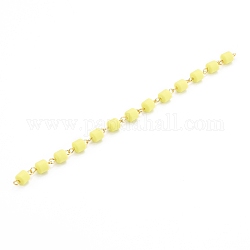 Handmade Polymer Clay Beaded Chain, Link Chain, with Brass Eye Pin, Quick Link Connector, for Bracelet Necklace Making, Yellow, 13x6mm, about 39.37 inch(1m)/strand