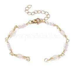 Imitation Pearl Bead & Brass Glass Link Chain Bracelet Making, with Lobster Claw Clasp, Fit for Connector Charms, Golden, 6-3/8 inch(16.1cm)