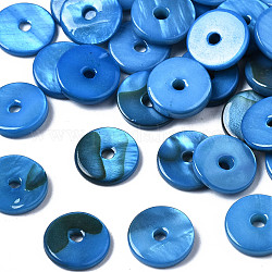 Perles de coquille d'eau douce naturelles peintes par pulvérisation, disque / plat rond, perles heishi, Dodger bleu, 9x2mm, Trou: 1.6mm