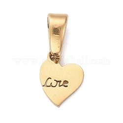 304 Stainless Steel Charms, for Valentine's Day, Heart with Word Love, Golden, 8x7x1mm, Hole: 6x2.5mm