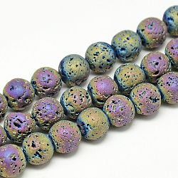 Placcare fili di perle di roccia lavica naturale, stile matte, tondo, multicolore placcato, 6~7mm, Foro: 1 mm, circa 60pcs/filo, 14.7~15.1 pollice