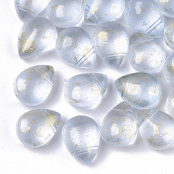 Transparente sprühlackierte Glasperlen, oben gebohrte Perlen, mit Glitzerpulver, matt, Träne, light cyan, 12.5x9.5x7 mm, Bohrung: 1 mm