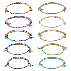 Pandahall 50Pcs 10 Colors Cotton Braided Cord Bracelets Set, Adjustable Bracelets for Women, Mixed Color, Inner Diameter: 1-5/8~3-1/2 inch(4~9cm), 5Pcs/color