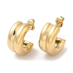 Ion Plating(IP) 304 Stainless Steel Round Stud Earrings, Half Hoop Earrings, Real 14K Gold Plated, 19.5x10mm
