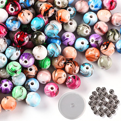 Kits de collares de pulseras elásticas diy, incluyendo cuentas redondas acrílicas pintadas con spray, cuentas de aleación de bicono e hilo de cristal elástico, color mezclado, grano de acrílico: 8x7.5 mm, agujero: 1.5 mm, Total: 550 unids/set