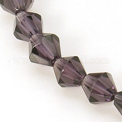 Half-Handmade Glass Beads Strands, Faceted, Bicone, Violet, about 6mm in diameter, hole: about 0.5mm, 55~60pcs/strand
