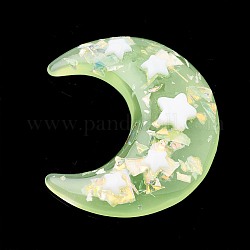 Cabochons en résine, avec puce, lune avec étoile, vert pale, 36x31x7mm