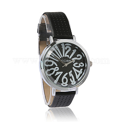 イミテーションレザー腕時計クォーツ時計  合金の腕時計ヘッド付き  日本のPC時計の動き  プラチナ  ブラック  230x14mm  ウォッチヘッド：41.5x35x10mm