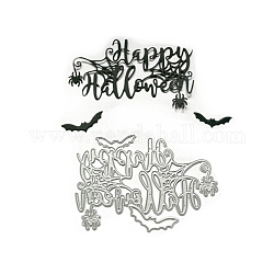 Wort Happy Halloween Rahmen Kohlenstoffstahl Stanzformen Schablonen, für DIY Scrapbooking / Fotoalbum, Dekorative Prägepapierkarte aus Papier, Platin matt Farbe, 10.8x7x0.08 cm