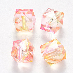 Perle acriliche verniciate a spruzzo bicolore trasparente, poligono, perla rosa, 7.5x8x8mm, Foro: 1.8 mm