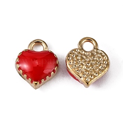 Charms del esmalte de la aleación, sin plomo y cadmio, corazón, la luz de oro, rojo, 8x7.5x2.5mm, agujero: 1.5 mm