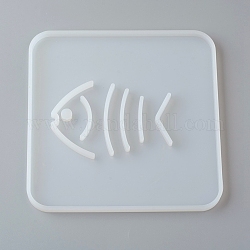 DIY Cup Pad Silicone Molds, Resin Casting Molds, For UV Resin, Epoxy Resin Jewelry Making, Square with Fish Bone, White, 156x156x7.8mm, Inner Size: about 149x149mm