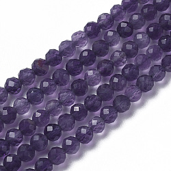 Natural Amethyst Beads Strands, Faceted, Round, 3~3.5x2~3.5mm, Hole: 0.2mm, about 120~189pcs/strand, 16.2~16.4 inch(41.3~41.7cm)