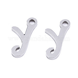 201 Stainless Steel Charms, Laser Cut, Alphabet, Stainless Steel Color, Letter.Y, 12.5x6x1mm, Hole: 1.4mm