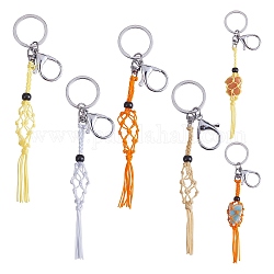 4pcs 4 Farben Makramee Fransen geflochtener Schlüsselanhänger, schwarzer Glasperlen-Quasten-Charm-Schlüsselring für Handtasche, Autodekoration, Gelb, 17.5 cm, 1 Stück / Farbe