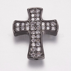 Perles de zircone cubique micro pave en Laiton, croix, gunmetal, 23.5x19.5x3.5mm, Trou: 1.5mm