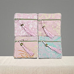 Bolsa de tela con cremallera de doble capa, Bolsa de almacenamiento de joyas de estilo chino para accesorios de joyería., patrón aleatorio, rosa, 11.5x11.5 cm