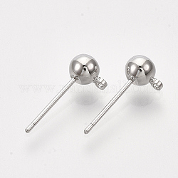 Accessoires de puces d'oreilles en laiton de balle, avec boucle et épingles en acier, Platine plaqué réel, 16~17.5x5mm, Trou: 1.2mm, pin: 0.8 mm