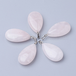 Ciondoli quazo rosa naturale, con accessori in lega, lacrima, platino, 45~46x23~24x11~12mm, Foro: 8x4 mm