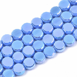 Electroplate Opaque Solid Color Glass Beads Strands, AB Color Plated, Faceted Flat Round, Royal Blue, 8x4mm, Hole: 1.5mm, about 99~101pcs/strand, 27.76 inch~28.94 inch, (70.5cm~73.5cm)