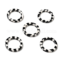 Anneaux liant acrylique, bague ronde motif tartan, noir et blanc, 21.5x2.5mm, diamètre intérieur: 16 mm