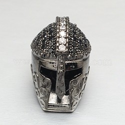 Perles de casque de gladiateur en zircone cubique micro pave en laiton, sans plomb et sans cadmium, gunmetal, 17x11mm, Trou: 1.5mm