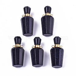 Pendentifs en pierre d'or bleu synthétique à facettes, flacon de parfum ouvrable, avec les accessoires en laiton de tonalité d'or, bouteille, 36x15.5x15mm, Trou: 1.8mm, Capacité de la bouteille: 1 ml (0.034 oz liq.)
