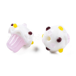 Fait main perles au chalumeau cahoteuses, champignons, rose, 14~16x14~16x14~16mm, Trou: 1.6mm