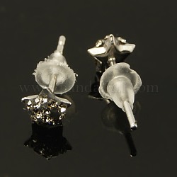925 Sterling Silver Austrian Crystal Rhinestone Ear Studs, Star, 215_Black Diamond, 5x5x3mm, Pin: 0.8mm