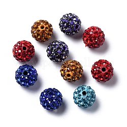 Pave Disco Ball Beads, Polymer Clay Rhinestone Beads, Grade A, Round, Mixed Color, PP14(2~2.1mm), 10mm, Hole: 1.0~1.2mm