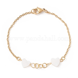 Bracelet à maillons coeur en coquillage synthétique, placage ionique (ip) 304 bijoux en acier inoxydable pour femmes, or, 7-1/8 pouce (18 cm)