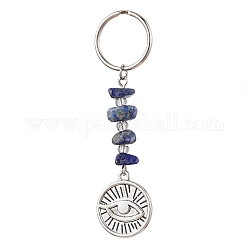 Tibetan Style Alloy Keychain, with Natural Lapis Lazuli Beads and Iron Split Key Rings, Evil Eye with Flat Round, Flat Round, 7.3cm, Flat Round: 52x19x6mm