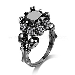 Rectangle Rhinestone Finger Ring, Alloy Skull Gothic Ring for Men Women, Gunmetal, US Size 9(18.9mm)