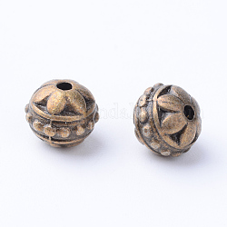 Perles en alliage de style tibétain, ronde, Sans cadmium & sans nickel & sans plomb, bronze antique, 8x7mm, Trou: 1mm