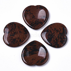 Pierre de souci de pouce d'obsidienne d'acajou naturel, pierres de paume de poche, pour guérir le soulagement du stress reiki, forme de coeur, 39~40x39~40x5~6mm