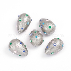 Paint Sprayed Shell Pearl Beads, with Enamel, Textured, teardrop, with Evil Eye, Gray, 24~25.5x15.5~16.5mm, Hole: 1mm