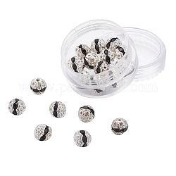 Perles en laiton de strass, Grade a, couleur argentée, ronde, jet, 8mm, Trou: 1mm, 20 pcs / boîte