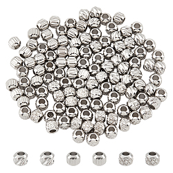 Nbeads 120 pieza 3 estilos de cuentas de acero inoxidable texturizadas, 3mm 201 cuentas de acero inoxidable cuentas espaciadoras de sarga de metal cuentas redondas sueltas para diy pulsera collar pendiente fabricación de joyería, agujero: 1.5 mm