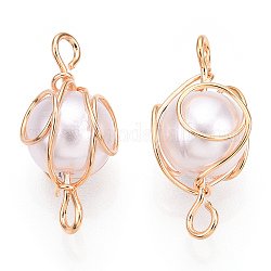 Connecteurs en plastique ABS imitation perles, avec les accessoires en laiton, véritable 18k plaqué or, ronde, blanc crème, 17~18x8x8mm, Trou: 1~2.5mm