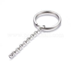 304 Stainless Steel Split Key Ring Clasps, For Keychain Making, with Extended Cable Chains, Stainless Steel Color, 85mm, Ring: 30x3mm