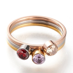 Anillos de dedo de 304 acero inoxidable, anillos apilables, con diamante de imitación, plano y redondo, color mezclado, color mezclado, nosotros tamaño 7~7 3/4 (17.3~17.9 mm), 3 PC / sistema