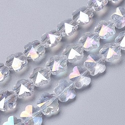 Chapelets de perles en verre électroplaqué, facette, fleur, de couleur plaquée ab , clair, 9.5~10x6~6.5mm, Trou: 1mm, Environ 25 pcs/chapelet, 9.25 pouce (23.5 cm)