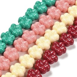 Brins de perles synthétiques teintes en corail, fleur, couleur mixte, 12~13x14x7~7.5mm, Trou: 1mm, Environ 30 pcs/chapelet, 14.17''~14.37'' (36~36.5 cm)