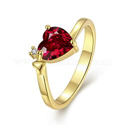 Herz Messing Zirkonia Ringe, rot, golden, uns Größe 7 (17.3mm)