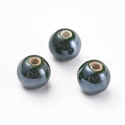 Perles en porcelaine manuelles, nacré, ronde, vert foncé, 12mm, Trou: 2~3mm