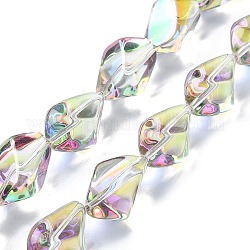 Fili di perle di vetro trasparente placcato mezzo arcobaleno placcato arcobaleno, pepite, viola, 22x12.5x15mm, Foro: 1.4 mm, circa 30pcs/filo, 25.20'' (64 cm)