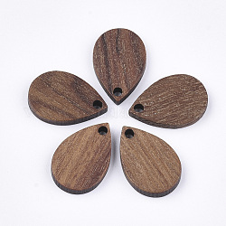 Walnut Wood Pendants, Teardrop, Saddle Brown, 17x11x2.5~3mm, Hole: 1.6mm