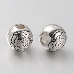 CCB Plastic Carved Flower European Beads, Large Hole Rondelle Beads, Antique Silver, 14x13mm, Hole: 5mm