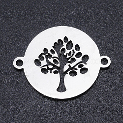 201 Stainless Steel Links connectors, Flat Round with Tree of Life
, Stainless Steel Color, 19x15x1mm, Hole: 1.4mm