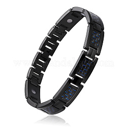 Pulseras de banda de reloj de cadena de pantera de acero inoxidable shegrace, con fibra de carbono, gunmetal, azul, 9 pulgada (23 cm)